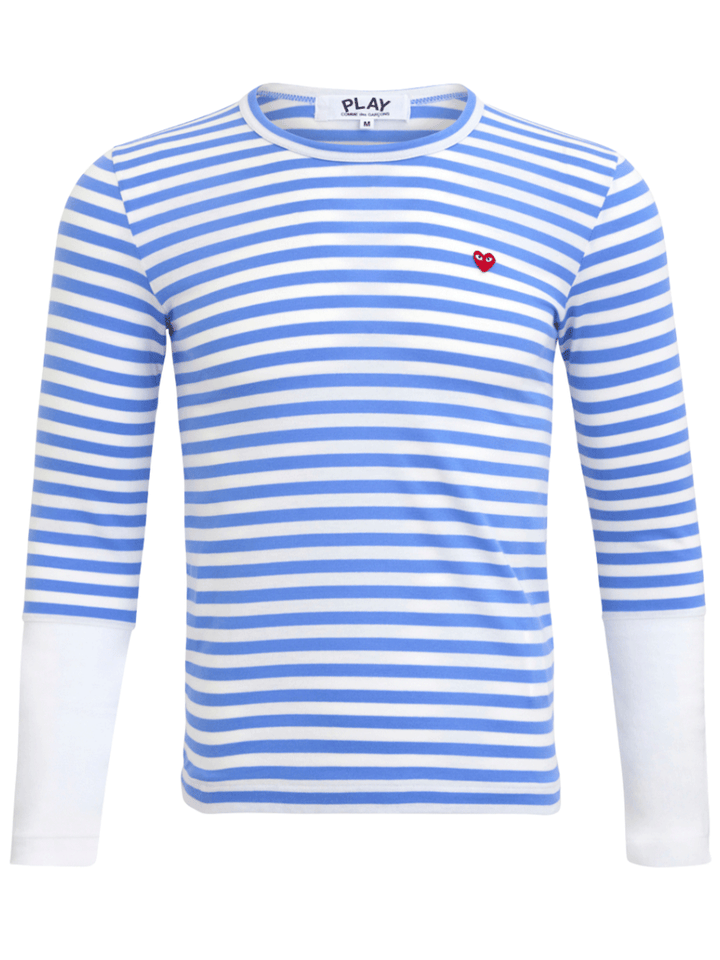 COMME-des-GARCONS-PLAY-Striped-Small-Red-Heart-Tee-Women-Blue-1