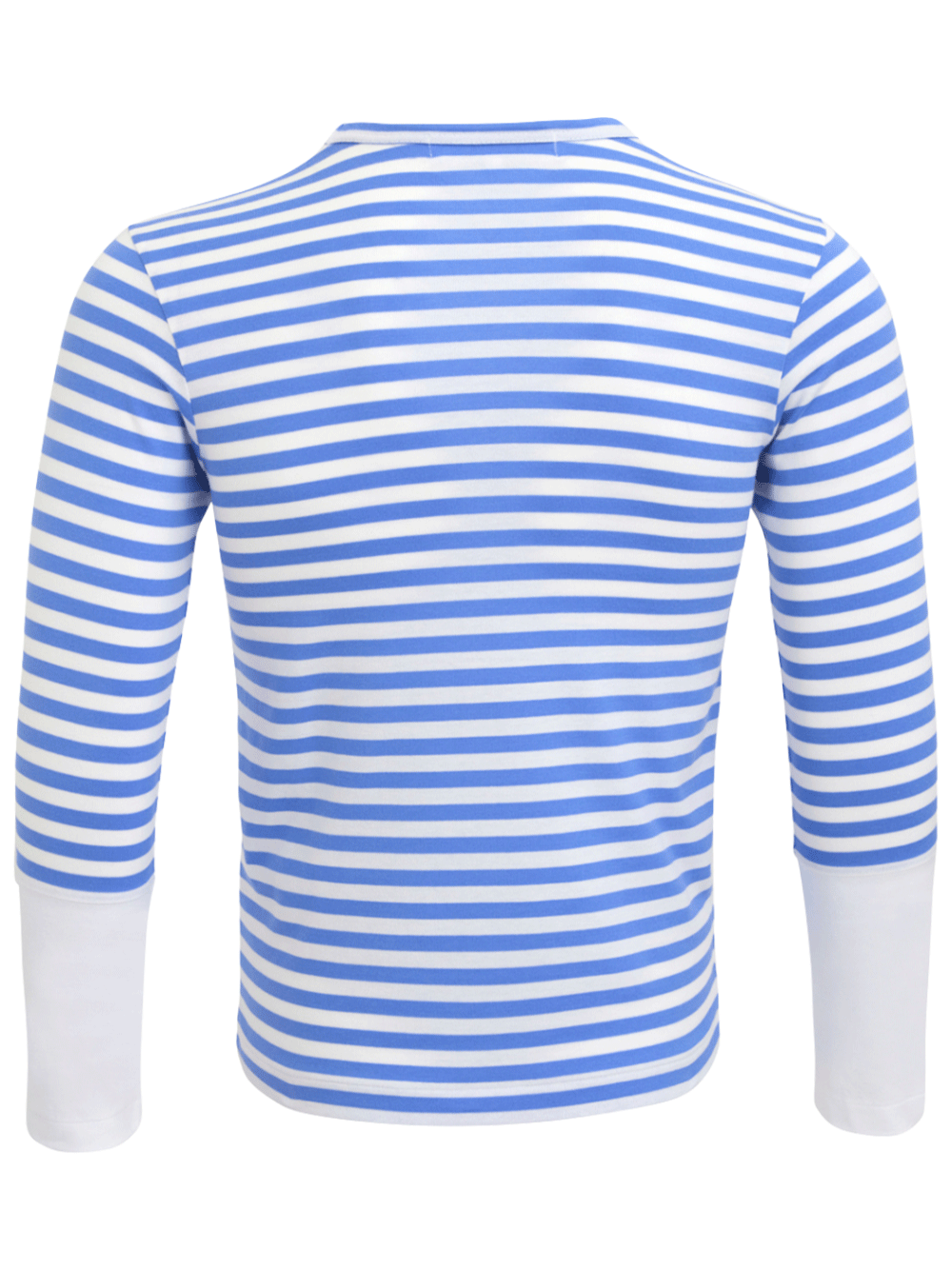 COMME-des-GARCONS-PLAY-Striped-Small-Red-Heart-Tee-Women-Blue-2