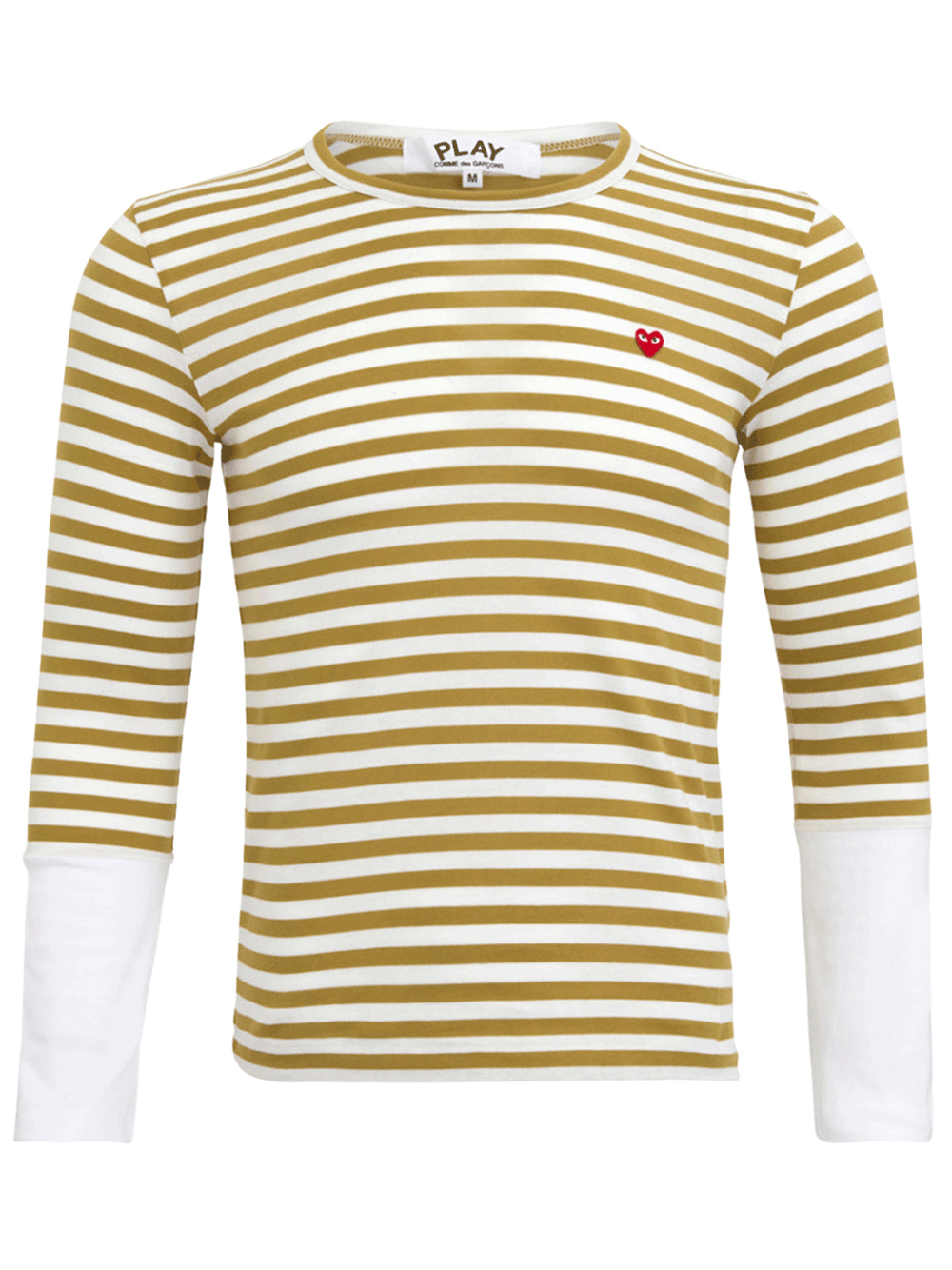 COMME-des-GARCONS-PLAY-Striped-Small-Red-Heart-Tee-Women-Olive-1