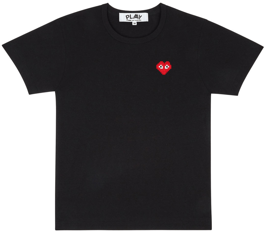 COMME-des-GARCONS-PLAY-Tee-With-Pixel-Red-Heart-Men-Black-1