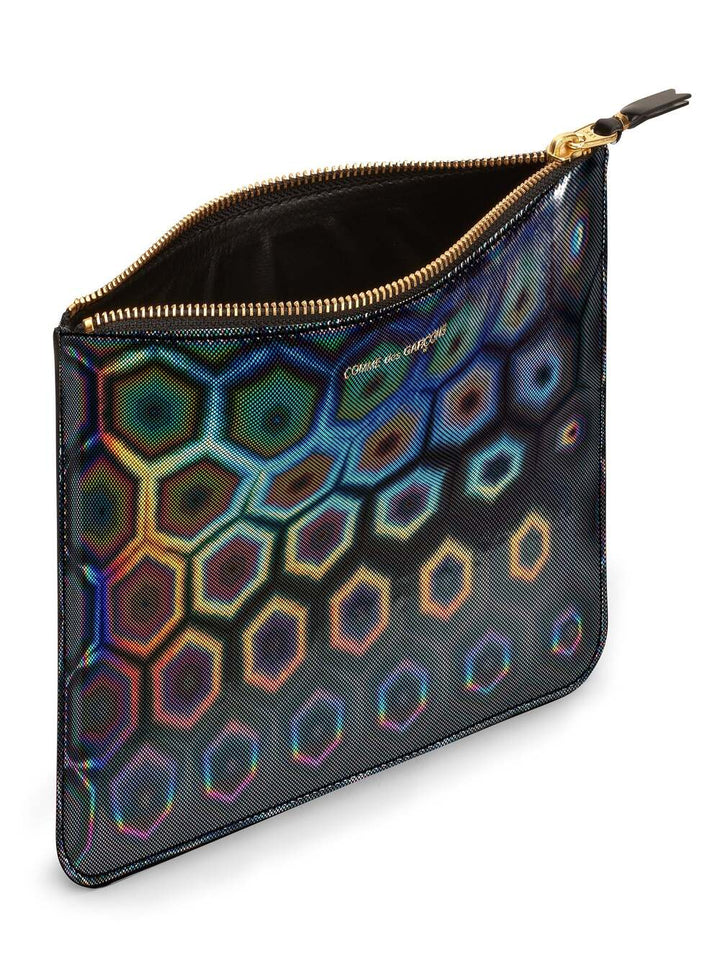 COMME des GARCONS WALLET Black Rainbow Hologram Big Pouch Black 2