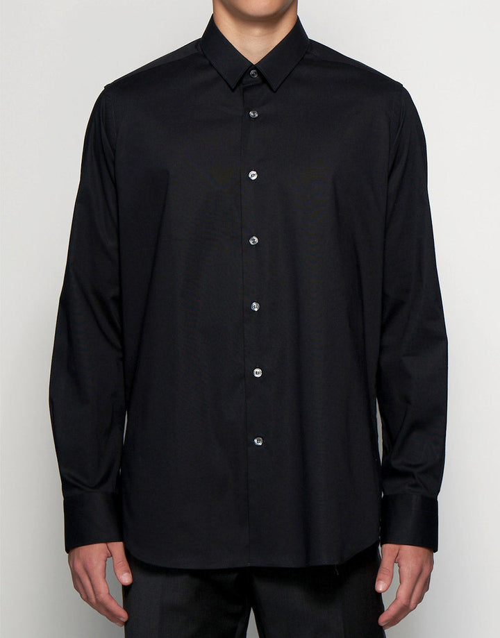 Calvin Klein Stretch Point Collar Exposed Button Slim Shirt Black 2