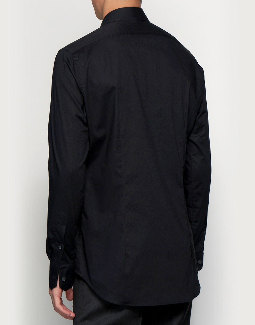 Calvin Klein Stretch Point Collar Exposed Button Slim Shirt Black 3