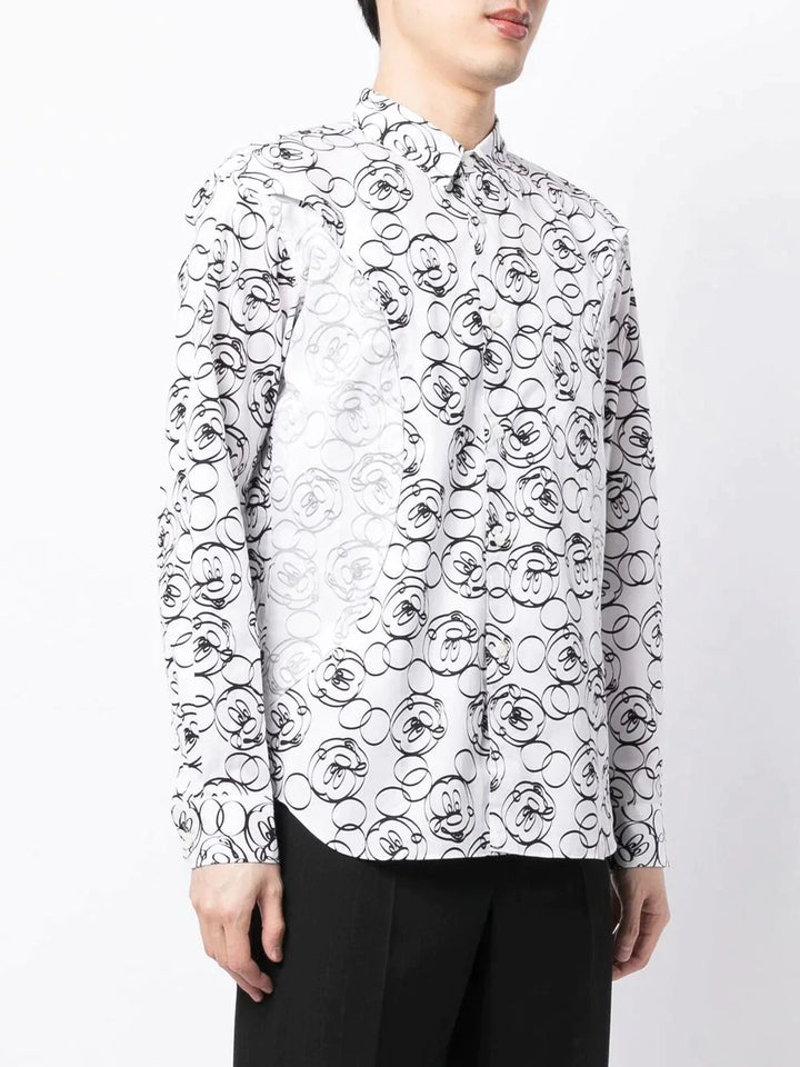 Comme des Garcons Homme Deux Cotton Broad Overall Printed Mickey Face Treated Shirt White 2