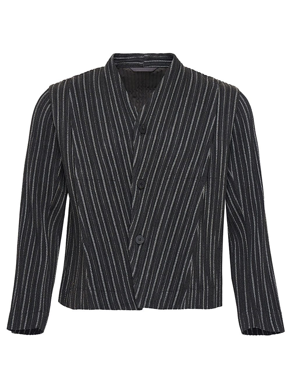 HOMME PLISSE ISSEY MIYAKE-Tweed Pleats Jacket-Black-1