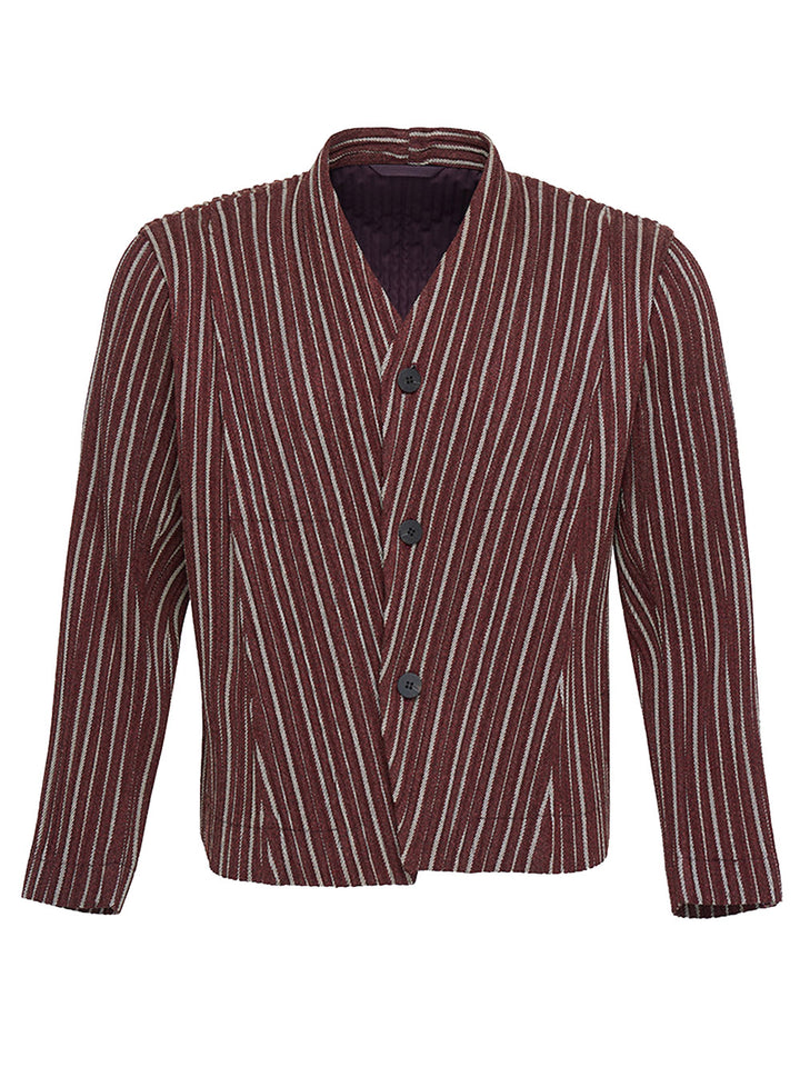 HOMME PLISSE ISSEY MIYAKE-Tweed Pleats Jacket-Red-1