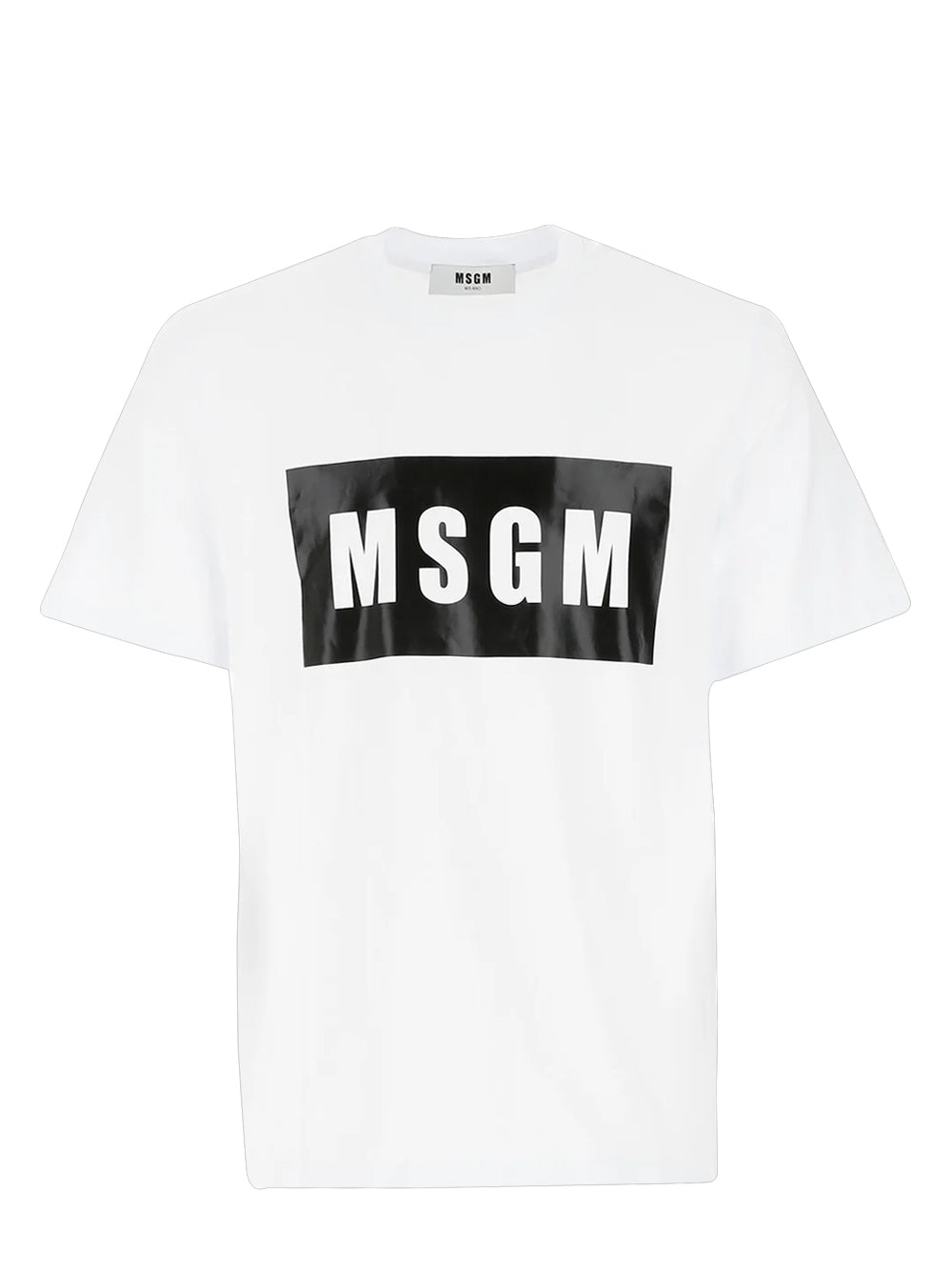 Msgm Black Box Logo Cotton Tee White 1
