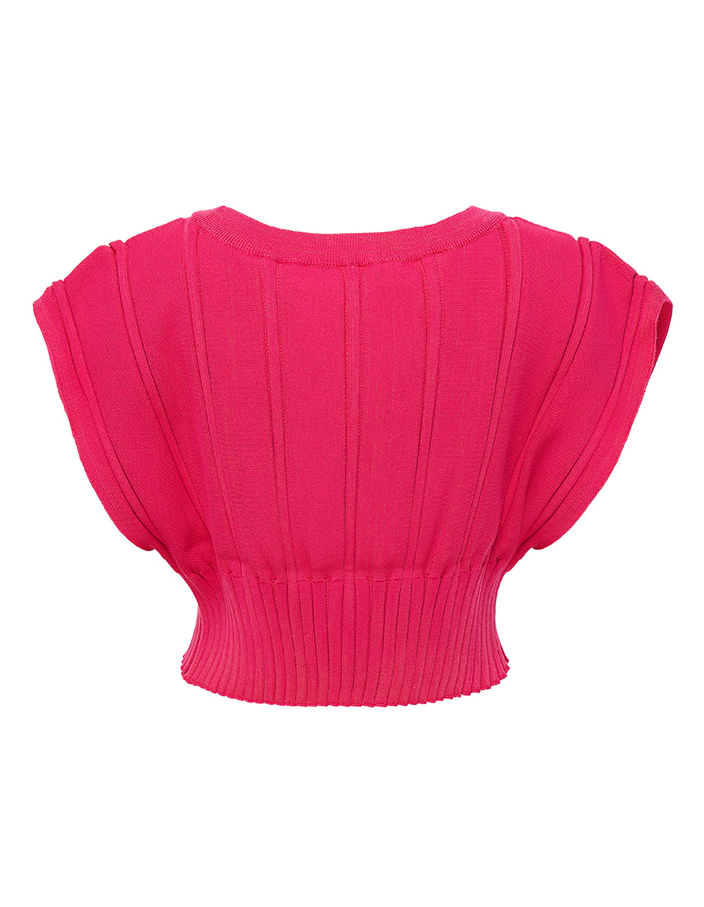 PLEATS PLEASE ISSEY MIYAKE Link Cap Sleeves Knit Top Neon Pink 2