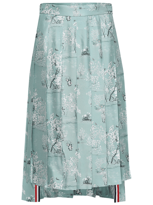 Printed Knee Length Dropped Back Pleated Skirt
