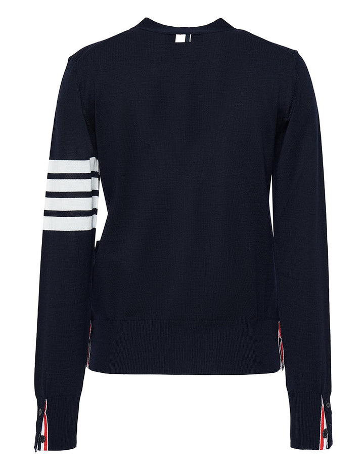 Thom-Browne-Relaxed-Fit-V-Neck-Cardigan-Navy-2