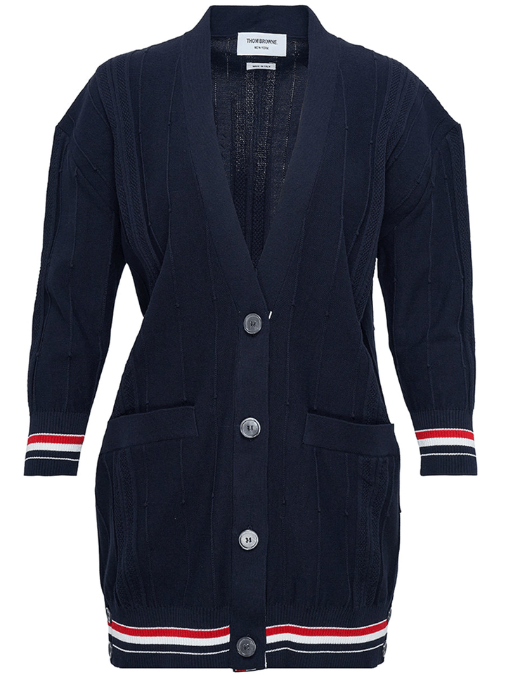 Thom-Browne-Rwb-Cricket-Stripe-Oversized-Fit-3/4-Sleeve-Cardigan-Navy-1