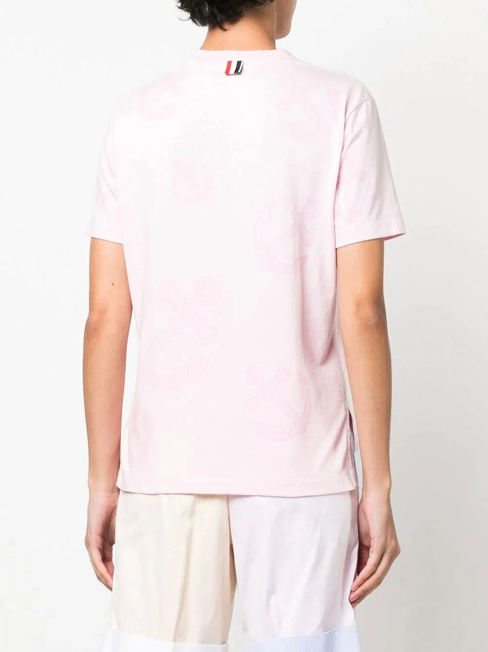 Thom-Browne-Short-Sleeve-Tee-With-Tonal-Allover-Pink-2