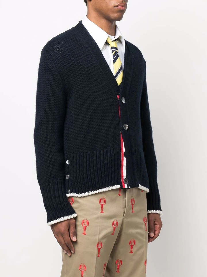 Thom Browne Chunky Lobster Icon Intarsia Cardigan Navy 3