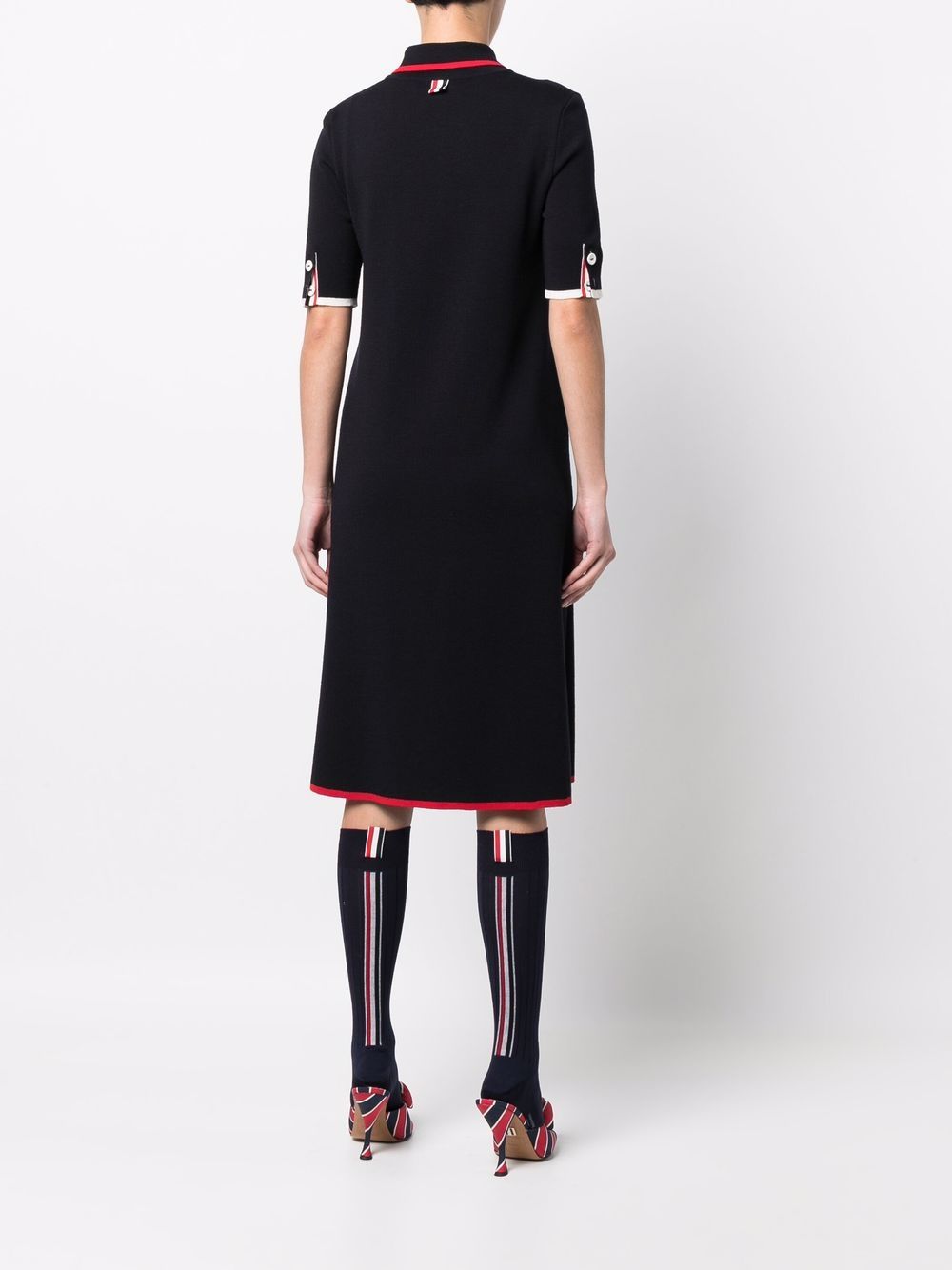 Thom Browne Contrast Tipping A Line Midi Polo Dress Navy 3