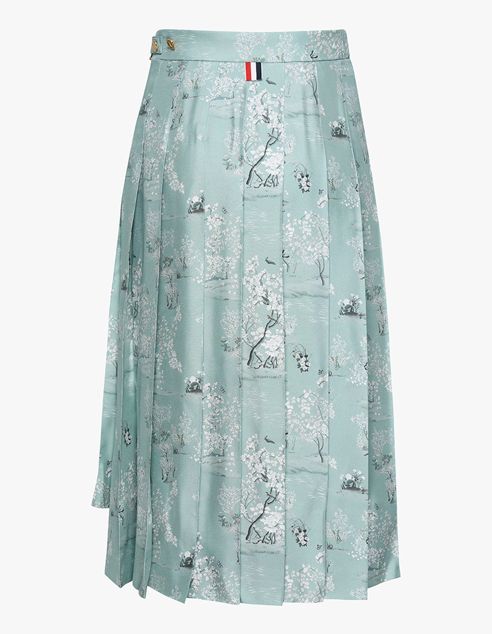 Thom Browne Printed Knee Length Dropped Back Pleated Skirt Green 2