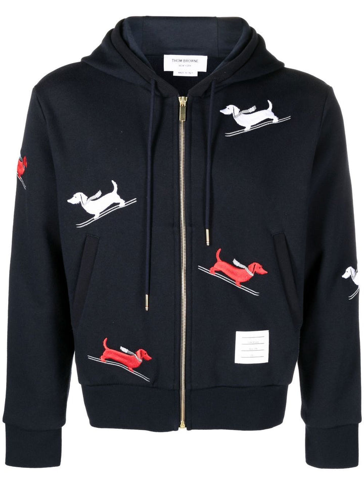 Thom Browne Skiing Hector Embroidery Holiday Zip Up Hoodie Navy 1