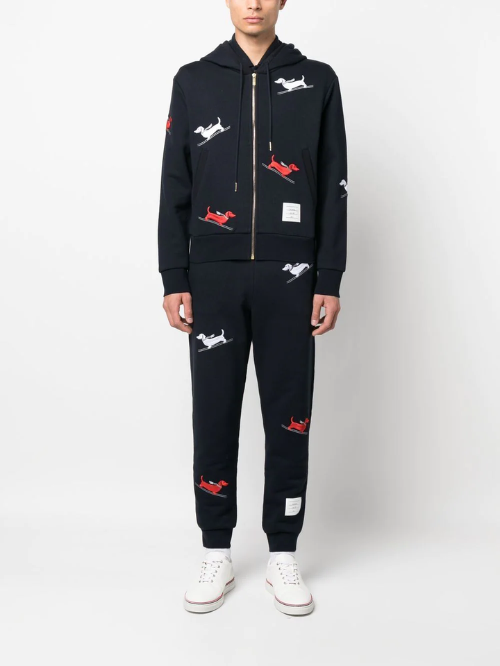 Thom Browne Skiing Hector Embroidery Holiday Zip Up Hoodie Navy 2