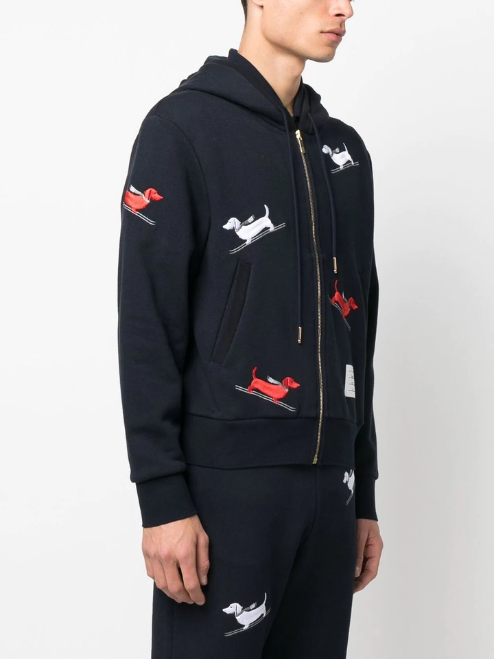 Thom Browne Skiing Hector Embroidery Holiday Zip Up Hoodie Navy 3