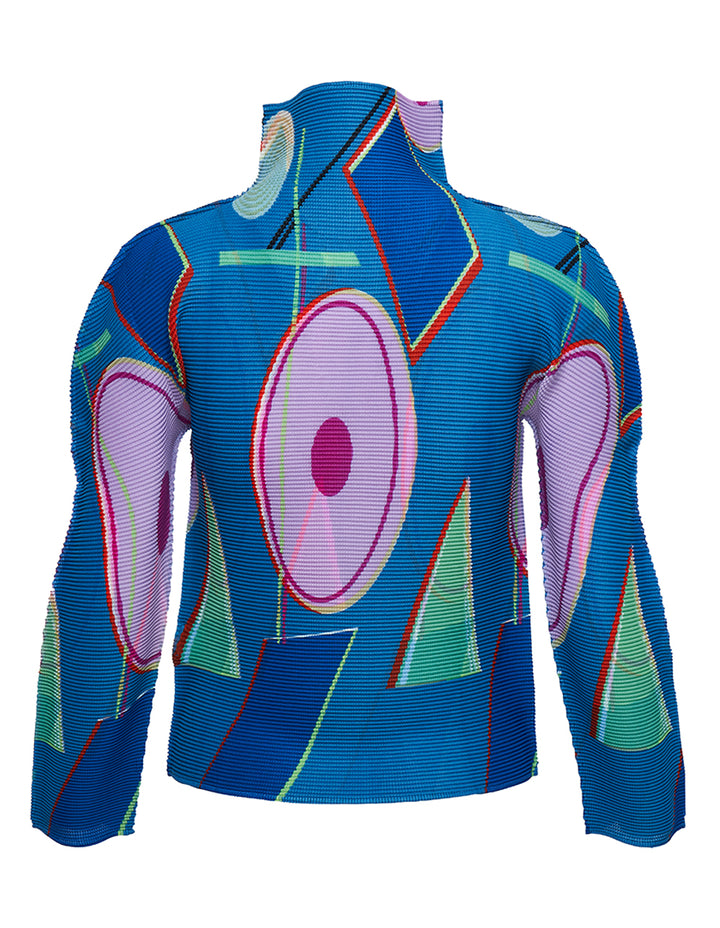 me ISSEY MIYAKE Glow Pleats Round Neck Long Sleeve Top Turquoise 2