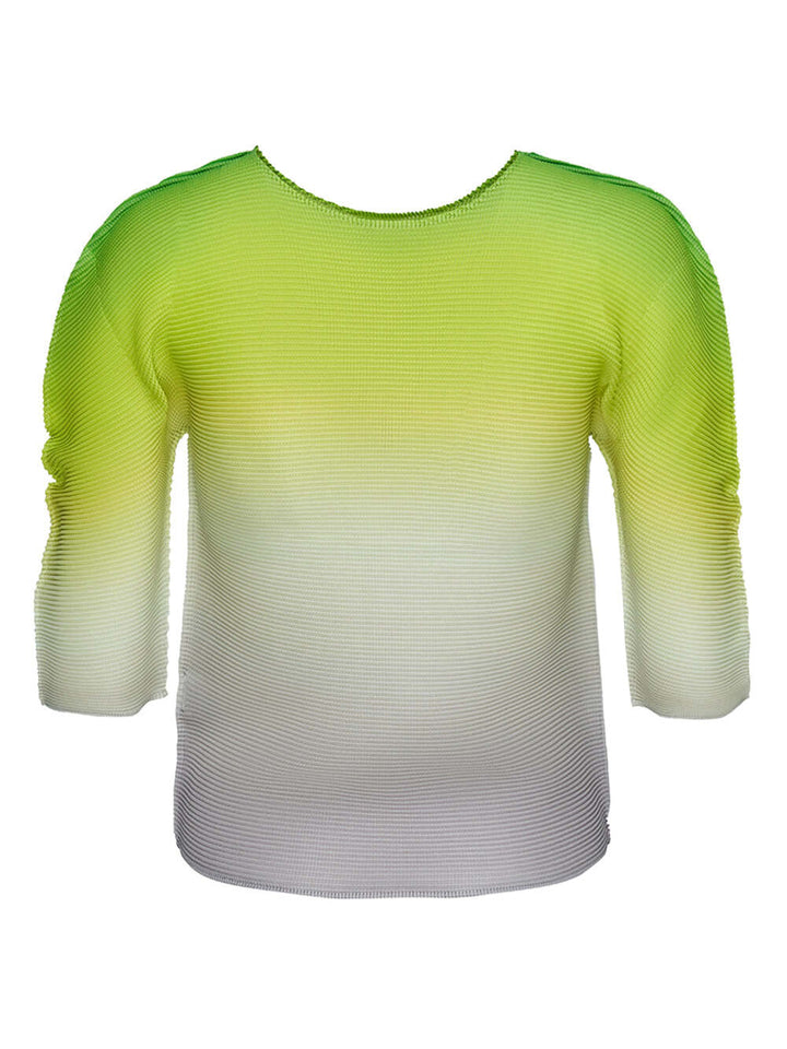     me ISSEY MIYAKE Gradation Pleats Round Neck Top Green-Hued 2