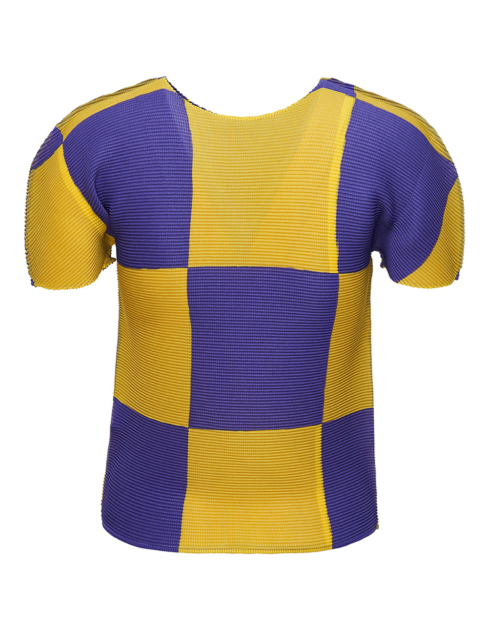 me ISSEY MIYAKE Layer Stripe Pleats Short Sleeve Round Neck Top Purple 2